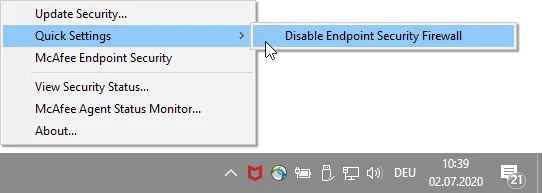Disable McAffee Firewall
