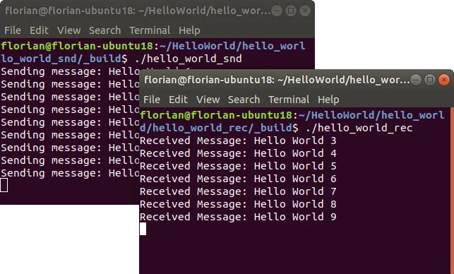eCAL Hello World sender and receiver