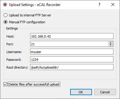 eCAL Rec Upload Settings