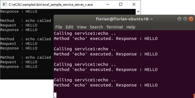 eCAL service samples over network